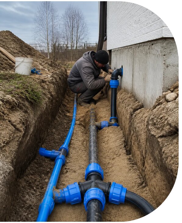 Монтаж наружного водопровода на участке под ключ в Гае